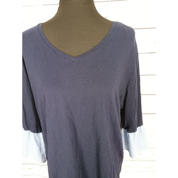 Westbound Womens V-Neck Navy Top With Striped Bell Sleeves 2X - Picture 7 of 7